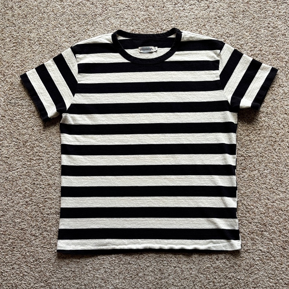 Freenote Cloth Men’s Shifter Black White Stripe Heavyweight 13 oz Cotton T-Shirt